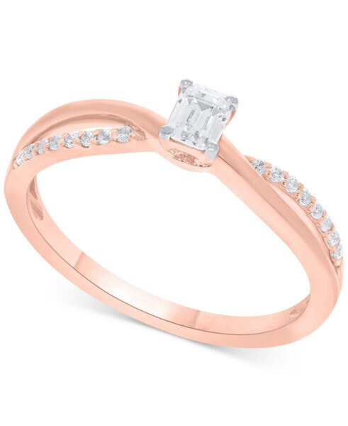 Diamond Emerald-Cut Swirl Solitaire Engagement Ring (1/4 ct. tw) in 14k White, Yellow or Rose Gold