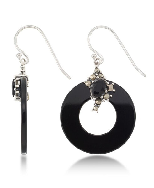 Серьги Macy's Marcasite and Onyx Disc