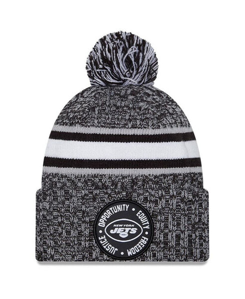 Men's Heather Black New York Jets 2023 Inspire Change Cuffed Knit Hat with Pom