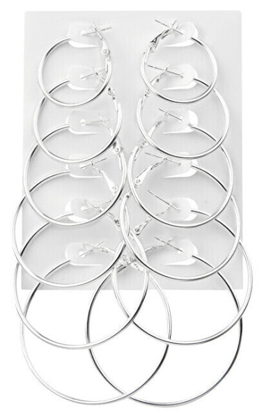 Set of modern round silver earrings (6 pairs)