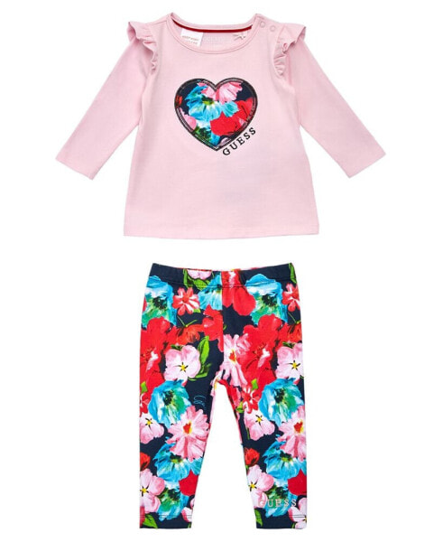 Baby Girls Top and Floral Print Leggings, 2 Piece Set