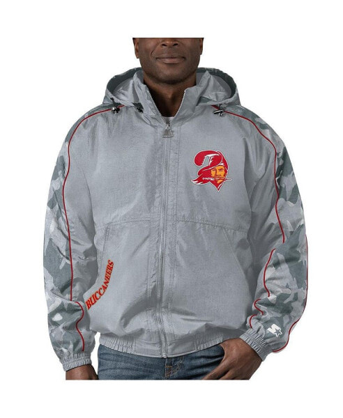 Куртка мужская с полной молнией от Starter в сером исполнении с эффектом старения "Тампа-Бэй Бакканирс", для четвергов вечером на футбольном поле