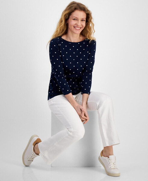 Petite Simple Dote 3/4-Sleeve Pima Knit Top, Created for Macy's