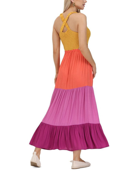 Women's Smocked Colorblock Maxi Dress