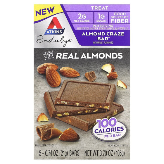 Endulge, Almond Craze Bar, 5 Bars, 0.74 oz (21 g) Each