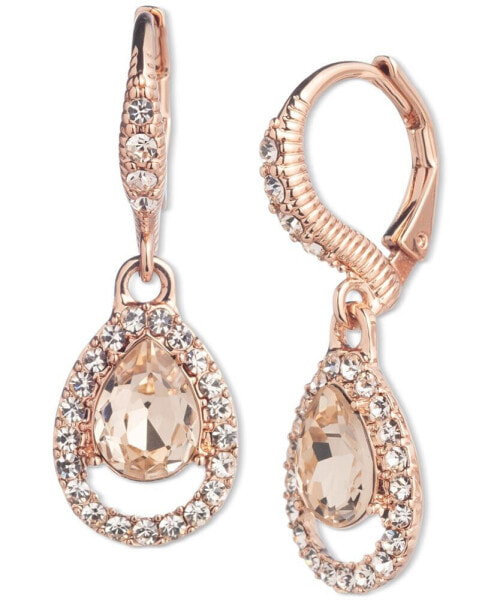 Rose Gold-Tone Pavé & Pear-Shape Crystal Drop Earrings