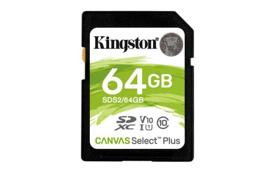 Kingston Canvas Select Plus - 64 GB - SDXC - Class 10 - UHS-I - 100 MB/s - Class 1 (U1) - Флеш-карта 64 ГБ