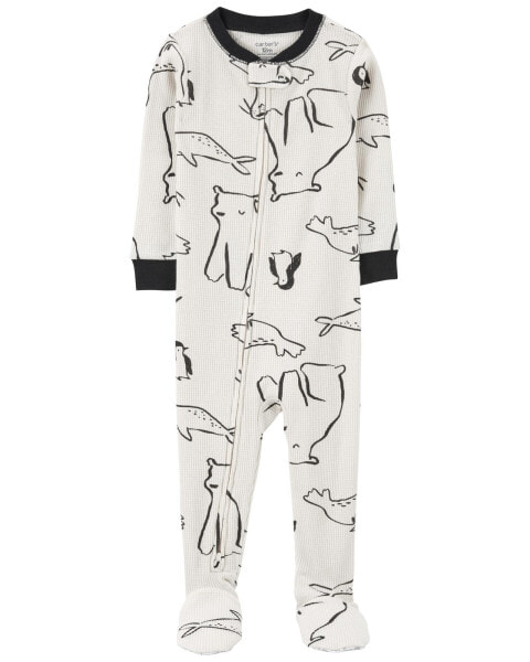 Toddler 1-Piece Arctic Animal Print Thermal Footie Pajamas 2T