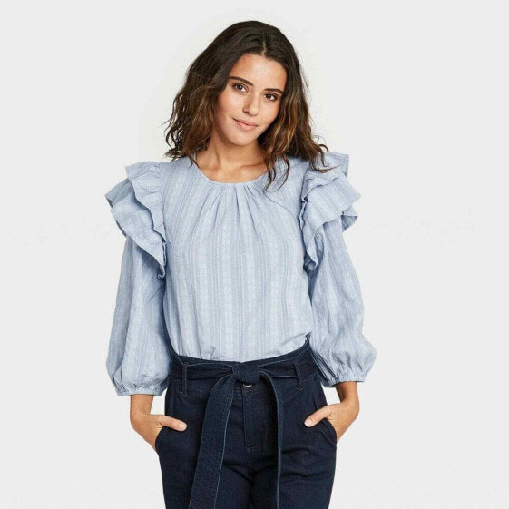 Women's Ruffle 3/4 Sleeve Blouse - Universal Thread Blue S