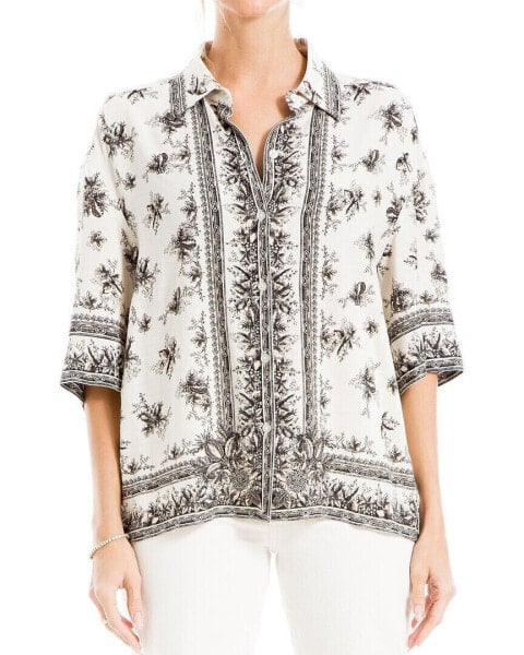 Max Studio Printed Woven Camp Shirt Women's Xs