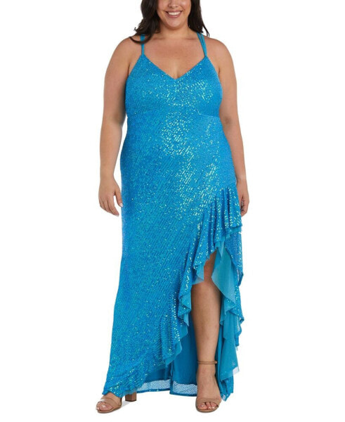 Trendy Plus Size Sequin Ruffled High-Low Gown