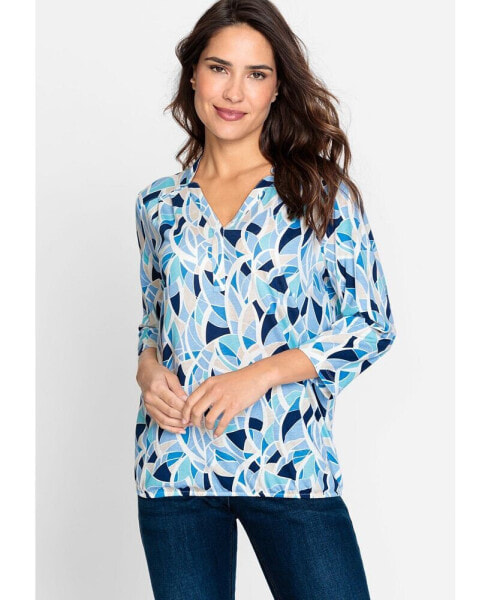 Women's Cotton Blend 3/4 Sleeve Geo Print Tunic T-Shirt