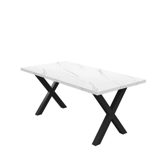 70.87" Modern Square Dining Table With Printed Marble Tabletop+ X-Shaped Table Leg