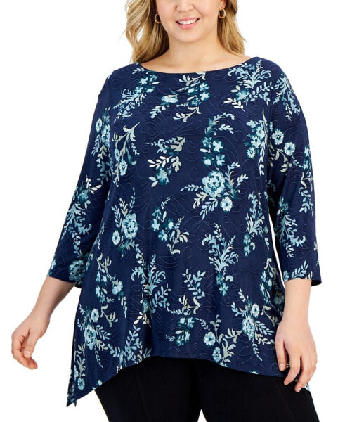Plus Size Flowing Foliage Jacquard Top, Created for Macy's