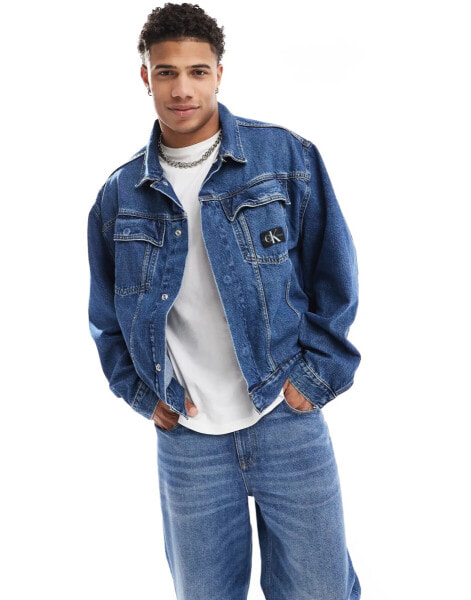 Calvin Klein Jeans Boxy Denim Jacket in Denim Dark