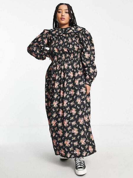 Reclaimed Vintage plus collar smock maxi in floral print