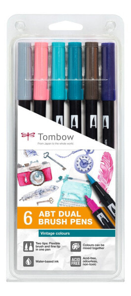 Tombow ABT-6P-5 - Fine/Extra Bold - 6 colours - Multicolor - Bullet tip & Brush tip - Multicolor - Round