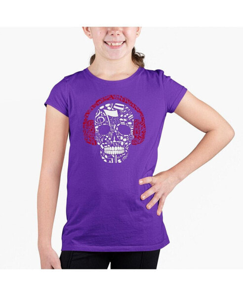 Big Girl's Word Art T-shirt - Music Notes Skull