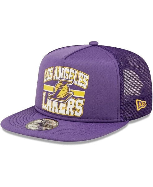 Men's Purple Los Angeles Lakers Logo A-Frame 9Fifty Trucker Snapback Hat