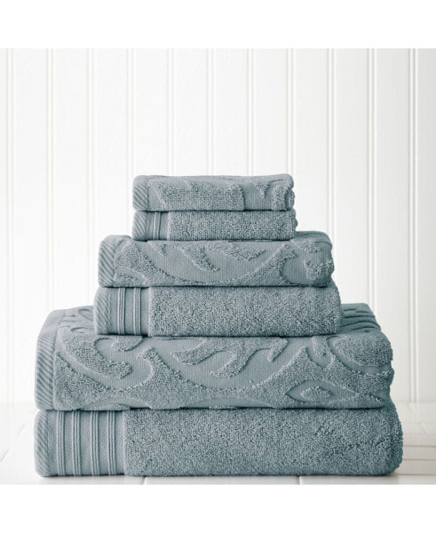 6-Pc. Jacquard/Solid Medallion Swirl Towel Set