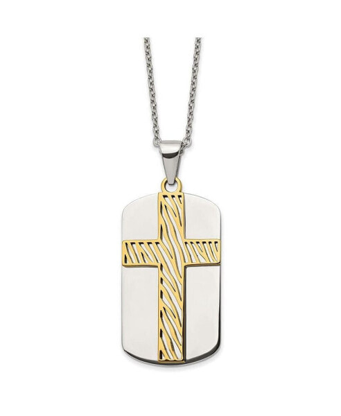 2 Piece Cut Out Stripes Cross Dog Tag Cable Chain Necklace