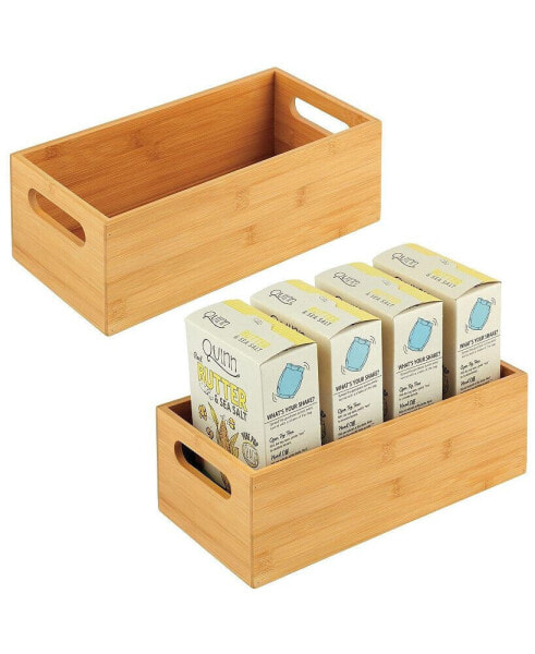 Bamboo Pantry Bin Box Container, Built-In Handles, 2 Pack, Natural/Tan