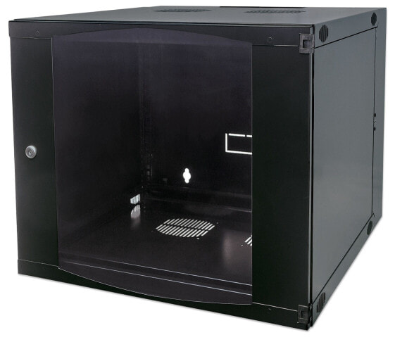 Intellinet Network Cabinet - Wall Mount (Double Section Hinged Swing Out) - 9U - Usable Depth 385mm/Width 465mm - Black - Flatpack - Max 30kg - Swings out for access to back of cabinet when installed on wall - 19" - Parts for wall install (eg screws/rawl plugs) not