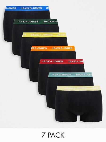 Jack & Jones 7 pack trunks in black with multi colour waistband