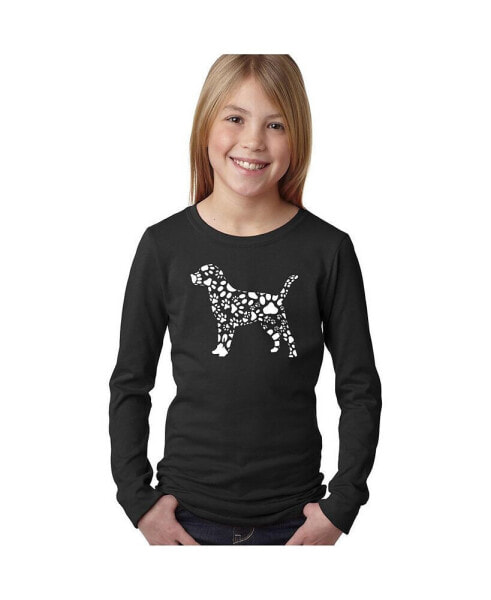 Big Girl's Word Art Long Sleeve T-Shirt - Dog Paw Prints