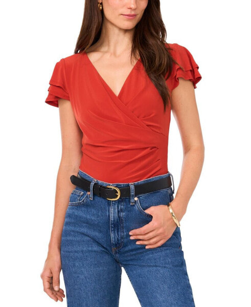 Women's Surplice Flutter-Sleeve Top