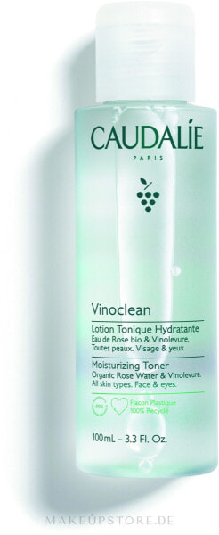 Feuchtigkeitstonikum für Gesicht und Augen mit Bio-Rosenwasser und Vinolevure - Caudalie Vinoclean Moisturizing Toner 100 ml