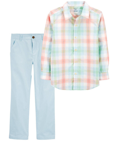 Комплект для мальчика Carter's Рубашка с пуговицами и брюки с плоскими штанками Kid 2-Piece Button-Front Shirt & Flat-Front Pants Set