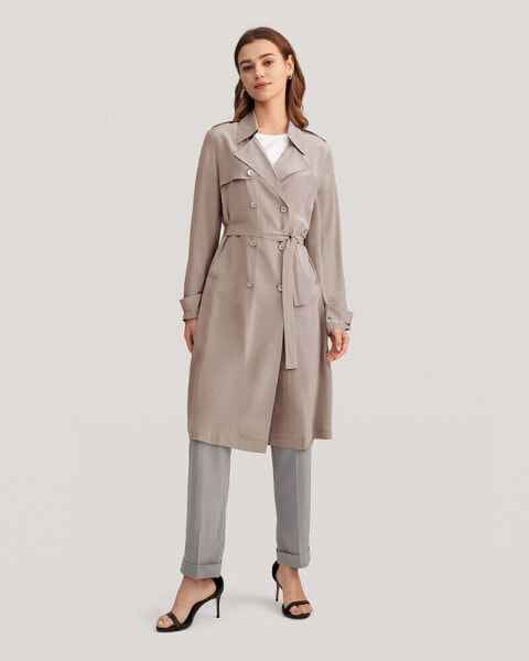 Women's Classic Double-Breasted Silk Trench Coat