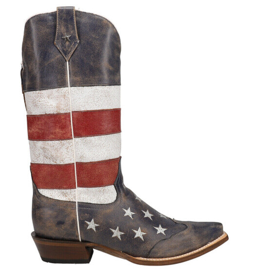 Roper Americana Flag Patriotic Snip Toe Cowboy Womens Brown Casual Boots 09-021
