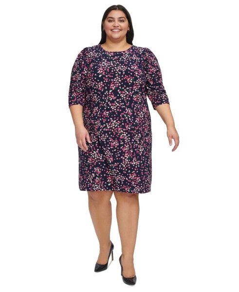 Plus Size Floral 3/4-Sleeve Jersey Dress