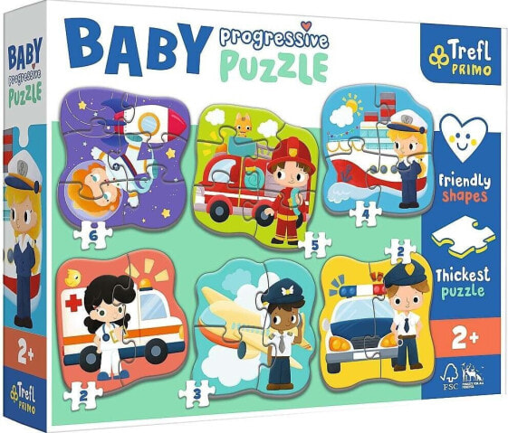 Trefl Puzzle Baby Progressive Zestaw 6w1 Zawody i pojazdy 22 elementów