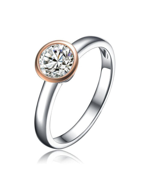 Circular Shaped Design 18K Rose Gold Plated Sterling Silver Clear Cubic Zirconia Sterling Silver Ring