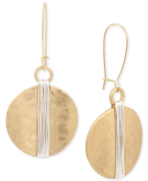 Two-Tone Wire Wrapped Hammered Disc Drop Earrings
