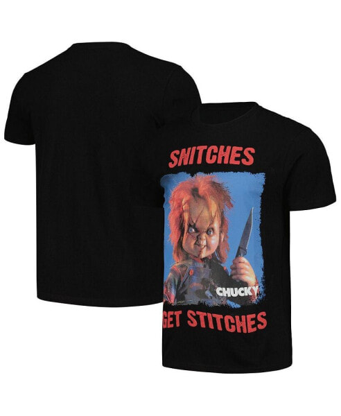 Men's and Women's Black Chucky Snitches Get Stitches T-Shirt