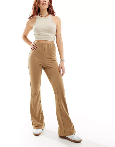 Vero Moda jersey flare trouser in beige