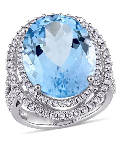 Кольцо Macy's Blue Topaz & Diamond Double Halo