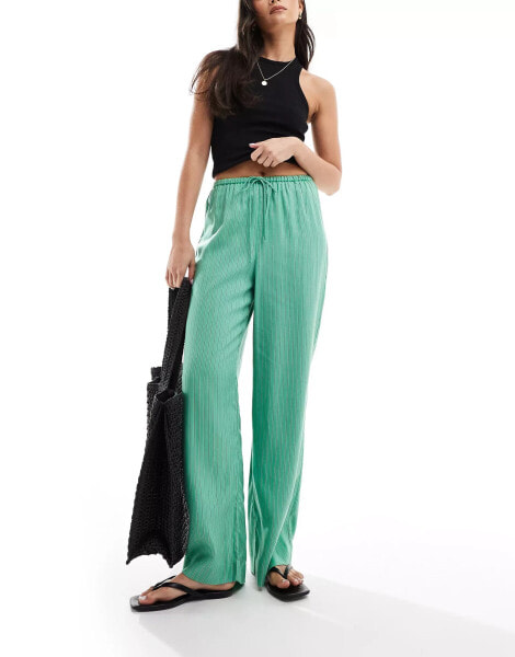 & Other Stories wide leg soft drawstring trousers in light green stripes