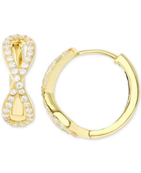 Cubic Zirconia Infinity Small Hoop Earrings 14k Gold-Plated Sterling Silver, 0.63"