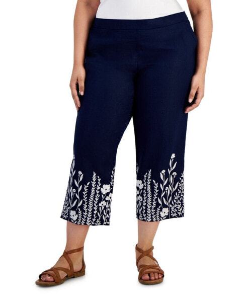 Plus Size 100% Embroidered Linen Pants, Created for Macy's