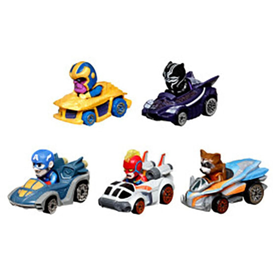 HOT WHEELS Set Of Five Metallic Cars With Marvel Characters As Pilots