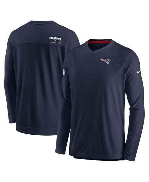 Men's Navy New England Patriots 2022 Sideline Coach Chevron Lock Up Performance Long Sleeve V-Neck T-shirt