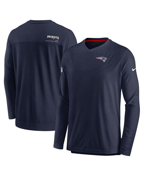 Футболка с длинным рукавом Nike для мужчин, Navy New England Patriots 2022 Sideline Coach Chevron Lock Up Performance, V-образный вырез