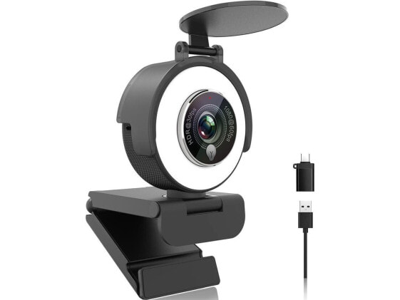 Angetube 1080p Webcam with Ring Light for Streaming: USB 60FPS Web Camera with M