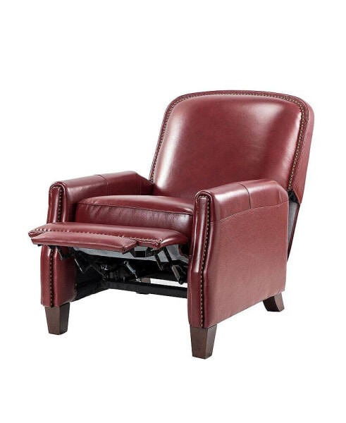Hickey Modern Retro Genuine Leather Recliner with Nail Head Trim