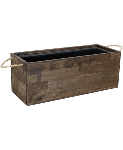 Acacia Wood Rectangle Tray Planter with Handles/Liner - Brown